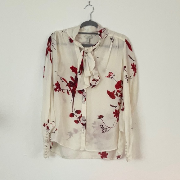 Joie NEW white/red patterned, tie neck blouse - Picture 1 of 5
